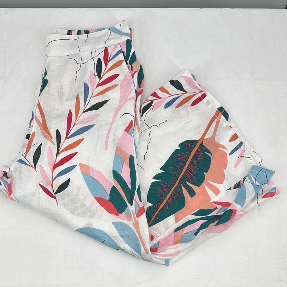 Cynthia Rowley Pants Wm Large 100% Linen Floral Print Wide Leg Cruise Vacation